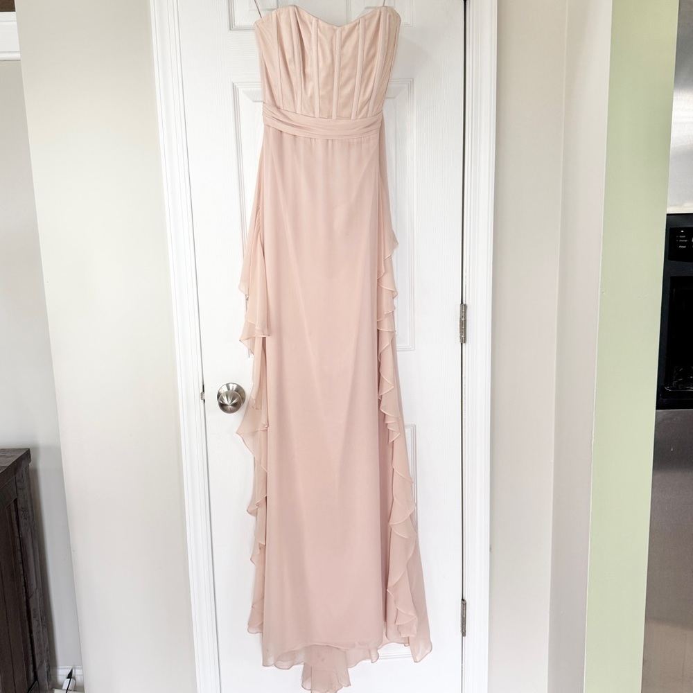 Badgley Mischka Strapless Blush Chiffon Corset Strapless Gown Dress PLEASE READ